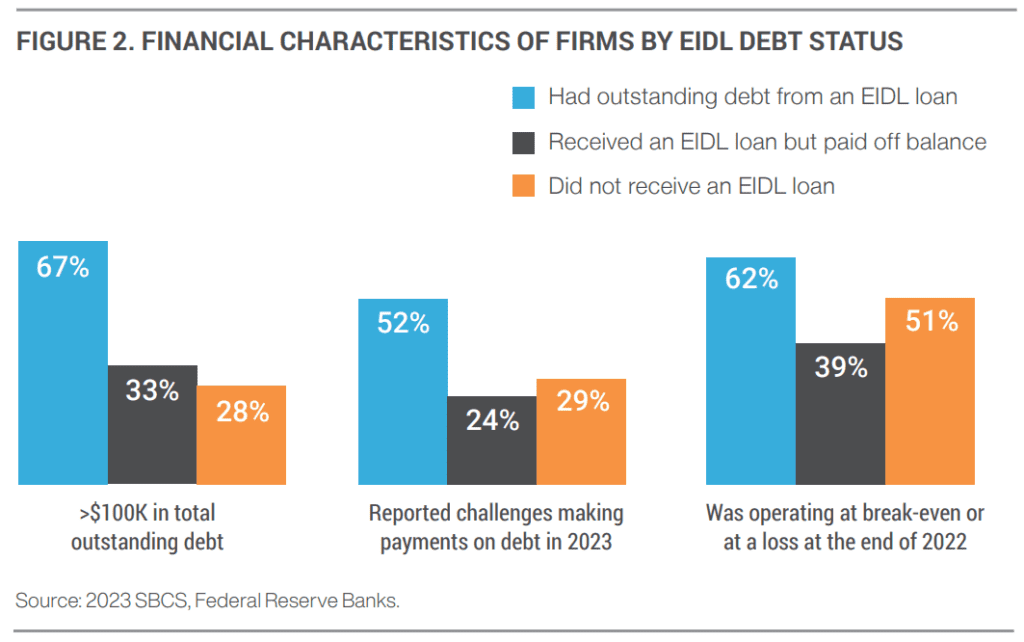 financial characteristics of firms with EIDL debt status